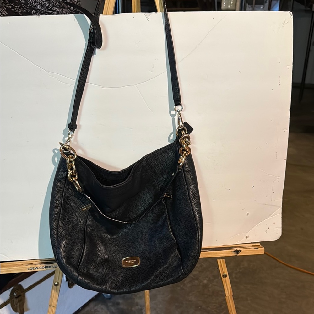 KORS Michael Kors Black Hobo Bag with Gold Accents